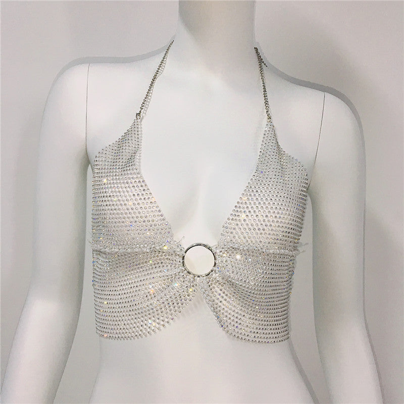 Net Red Elastic  Diamond Suspender Bra Women