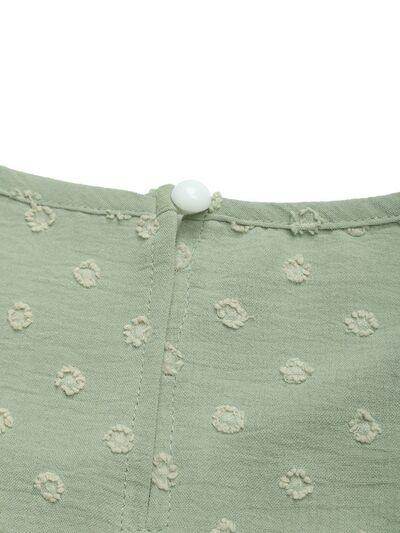 Perfee Swiss Dot Round Neck Petal Sleeve Blouse for Women