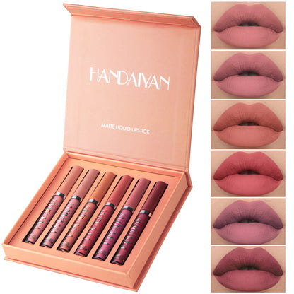 HANDAIYAN 6 Lip Gloss Set Not Easy To Dip Cup Matte Lip Gloss Set Gift Box Liquid Lipstick