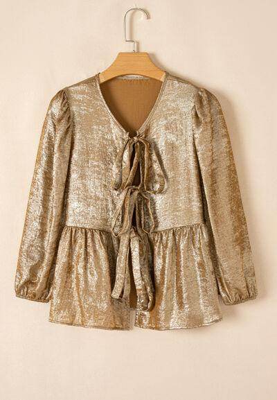 Tied Peplum Three-Quarter Sleeve Blouse for Women