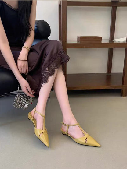 Women Elegant Minimalist T-Strap Hollow Cutout Pointed Toe Low Slim Stiletto Slingback Pumps, Matching Casual Daily  Heels