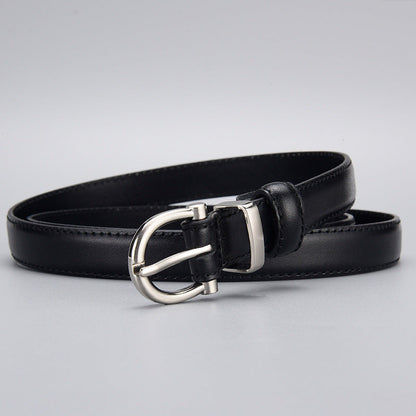 Women's First-Layer Cowhide All-Match Black Slim Belt