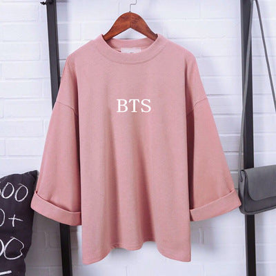 New Women's Loose Thin Solid Color T-Shirt Women's Student Wild Seven-Sleeve Tops Women