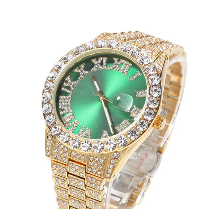 Hip-hop watch with Roman numerals and diamonds, large dial