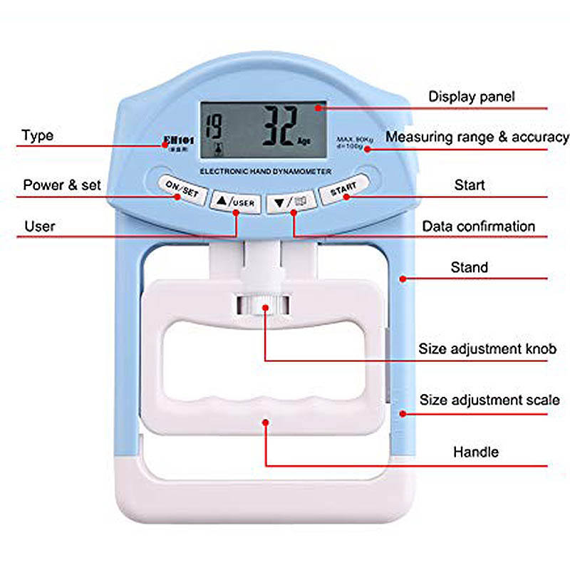 Wholesale high quality electronic display grip device with AA battery adjustable hand dynamometer