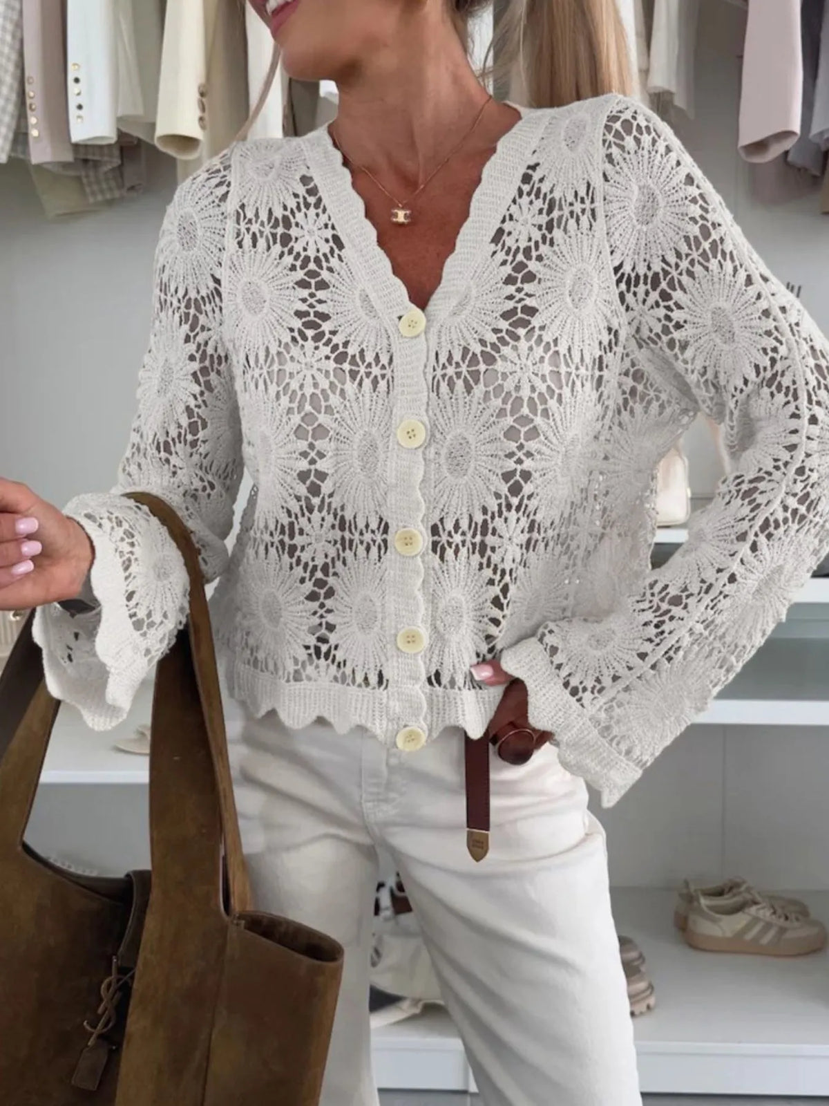 Lace V-Neck Button-Up Cardigan