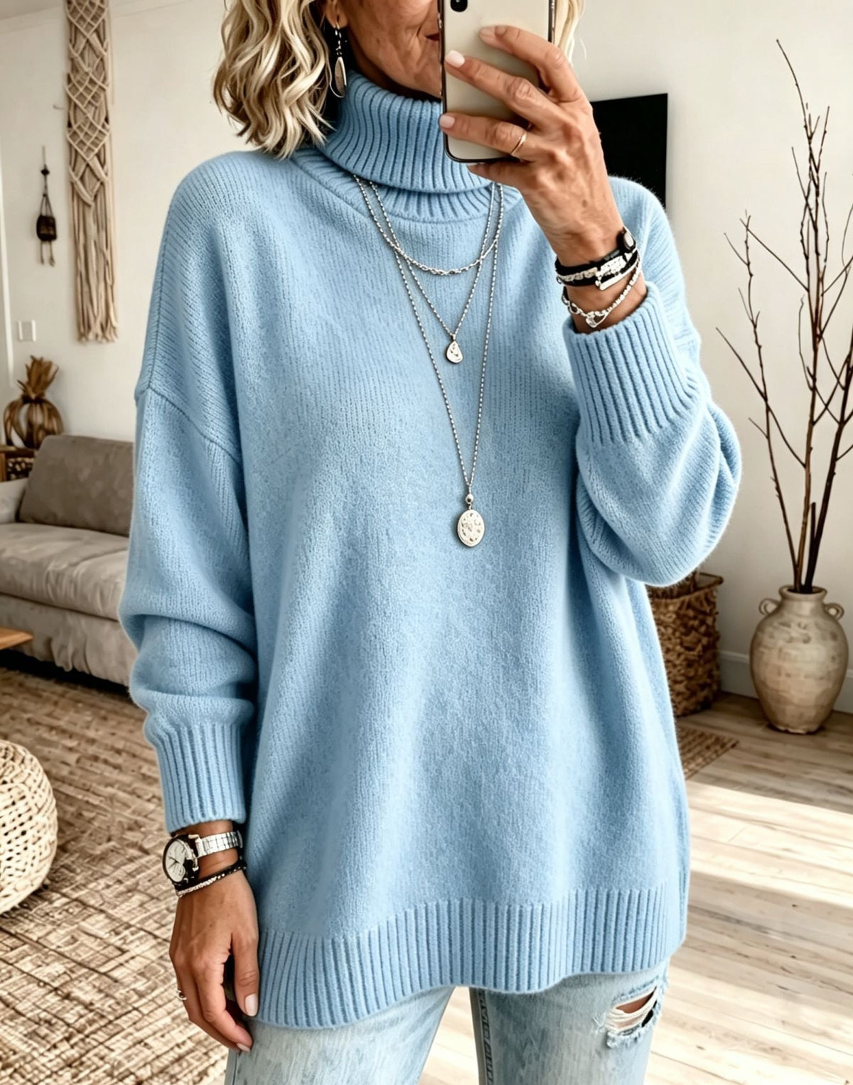 Women's Solid-color Loose-fitting Turtleneck Sweater