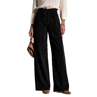 Women's High-waisted Drawstring Corduroy Wide-leg Pants