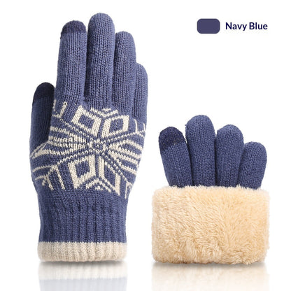 Christmas Double-Layer Touchscreen Gloves, Knitted For Outdoor Winter Warmth