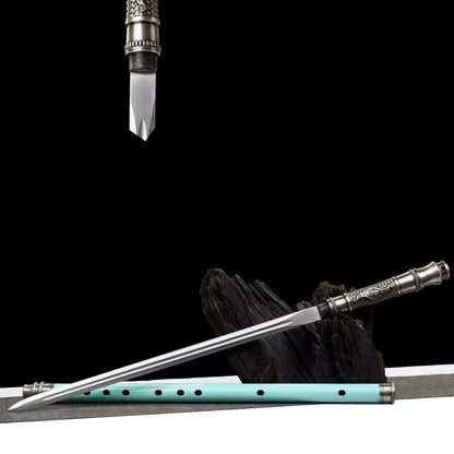 Integrated Sword & Blade Handmade Long Blade Flute Sword Blade-in-Staff Sword Extended Staff Blade Musical Instrument Gift Unsharpened