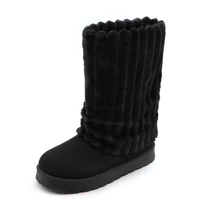 Womens Solid-Color High-Top Plush Snow Boots