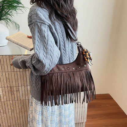 Suede Single-shoulder Crossbody Bag With Tassels