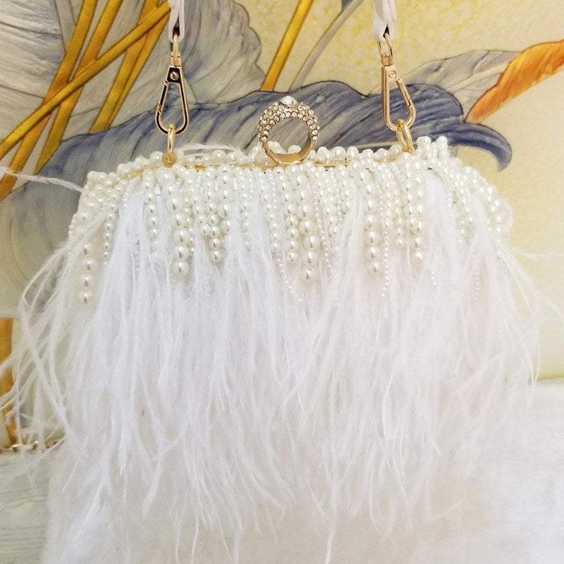 Feather Fur Bag, Western Style Female Tassel Crossbody All-Match Evening Banquet Clutch