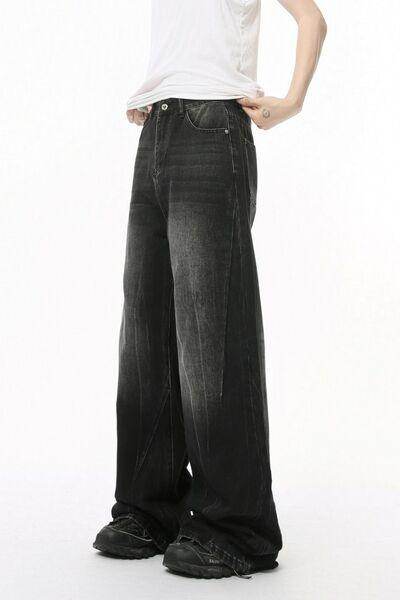 Washed Lightning Pattern Wide Leg Jeans for Stylish Comfort
