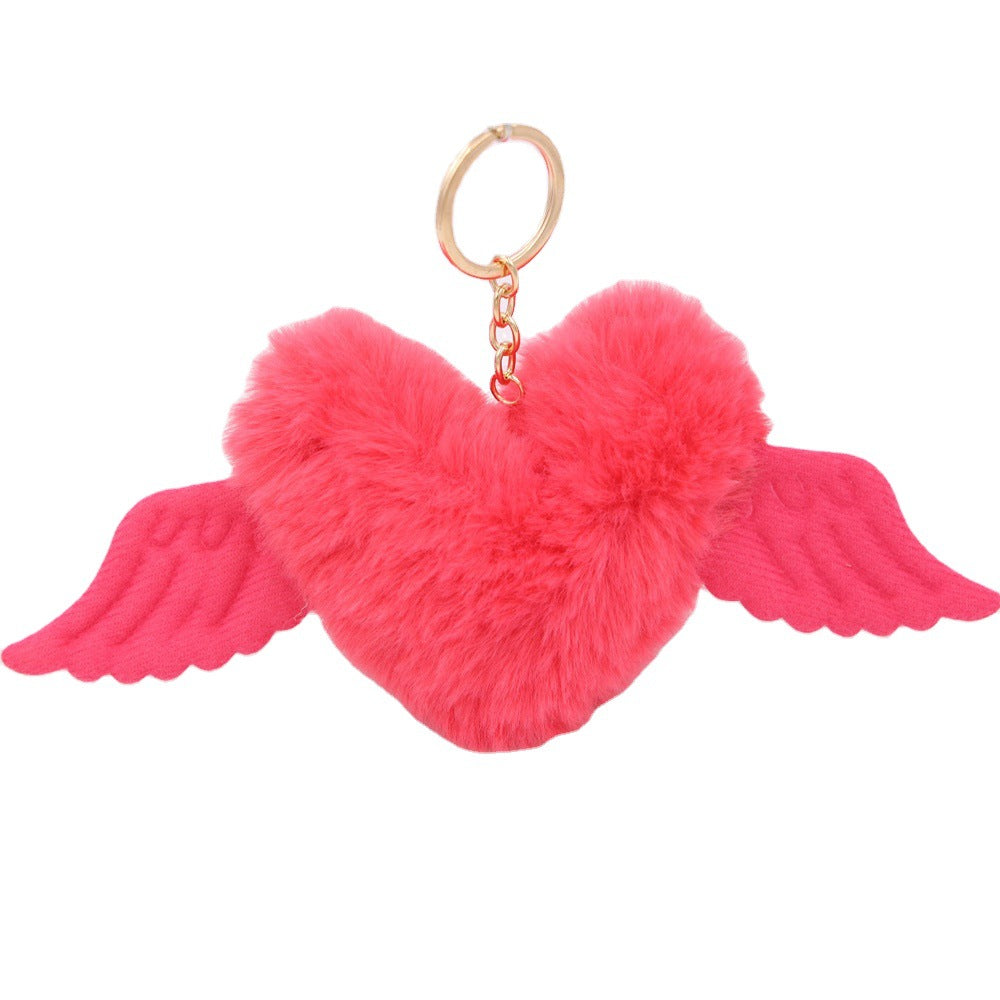 Heart Wings Wool Ball Keychain