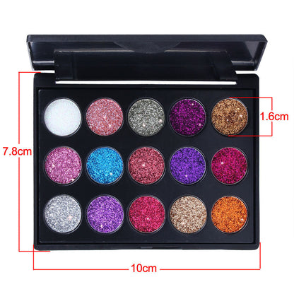 15 Colors Diamond Sequin Eyeshadow Palette Shiny Glitter Powder Highlighter Eyeshadow