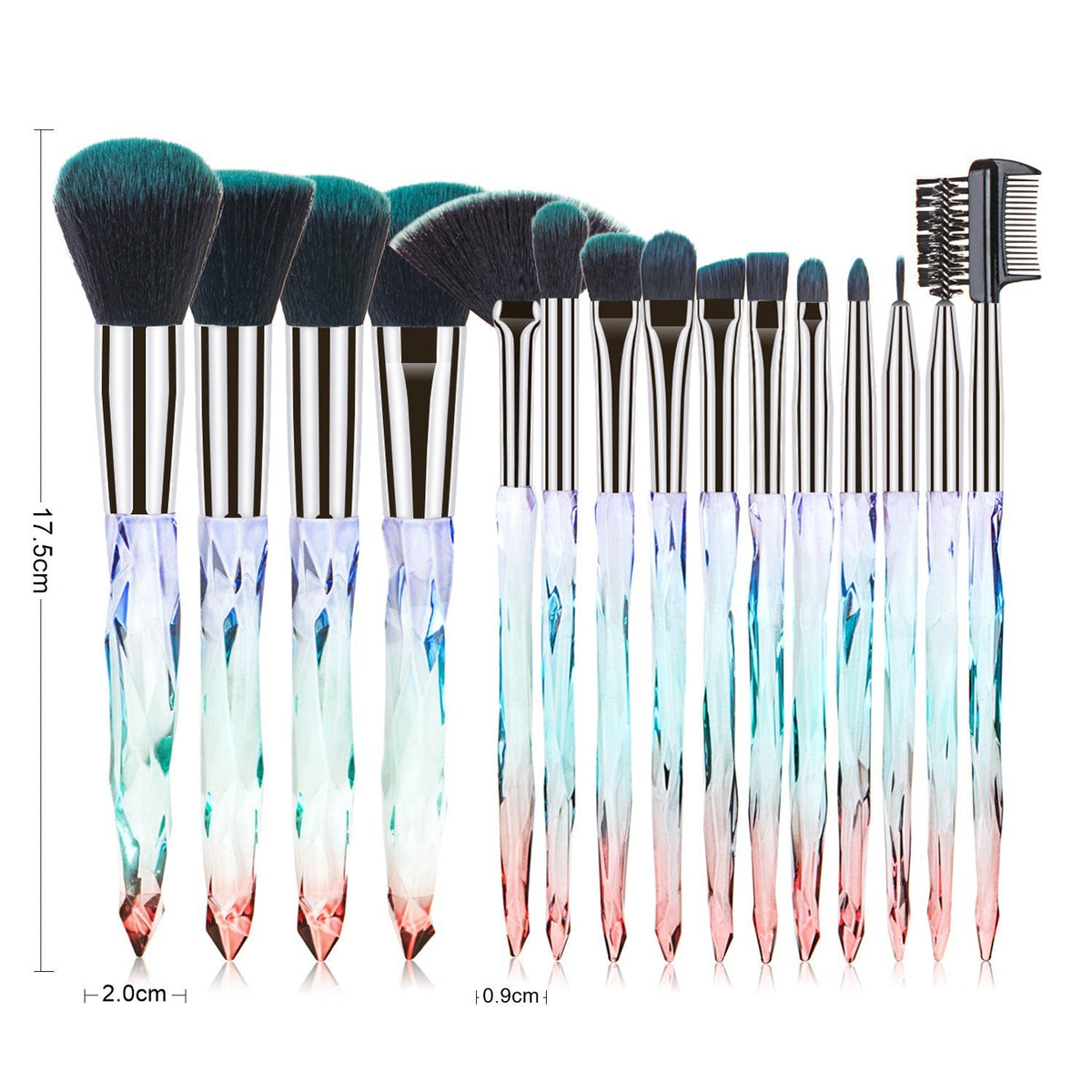 15 pcs Makeup Brushes Diamond Crystal Handle Makeup Tools Foundation Eyeshadow Brush