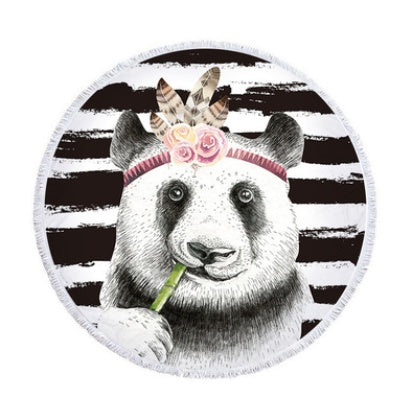 Round beach towel, cute animal, panda, beach towel, shawl cushion, microfiber
