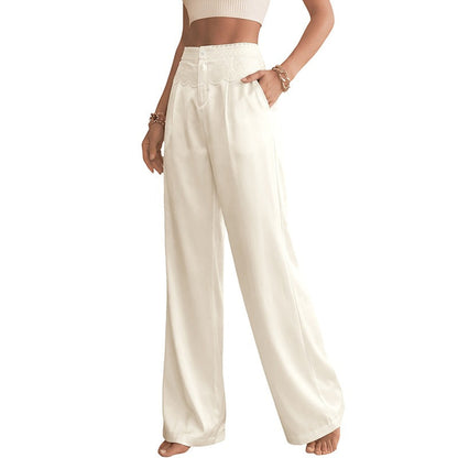 Womens Lace-Trimmed Panel Straight-Leg Pants