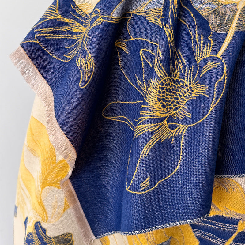 Chinese-style Landscape And Floral Cashmere-look Scarf