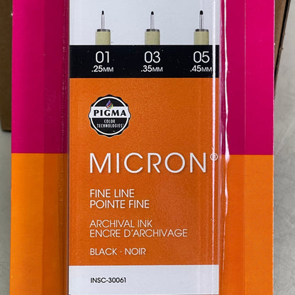 SAKURA (18-PACK) Pigma Micron Pens 0.25mm, 0.35mm, 0.45mm Black 50066