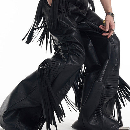 Niche Original Design Tassel PU Leather Pants