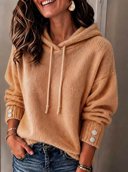 Women's Hooded Drawstring Sweatshirt Loose-fit Sweater
