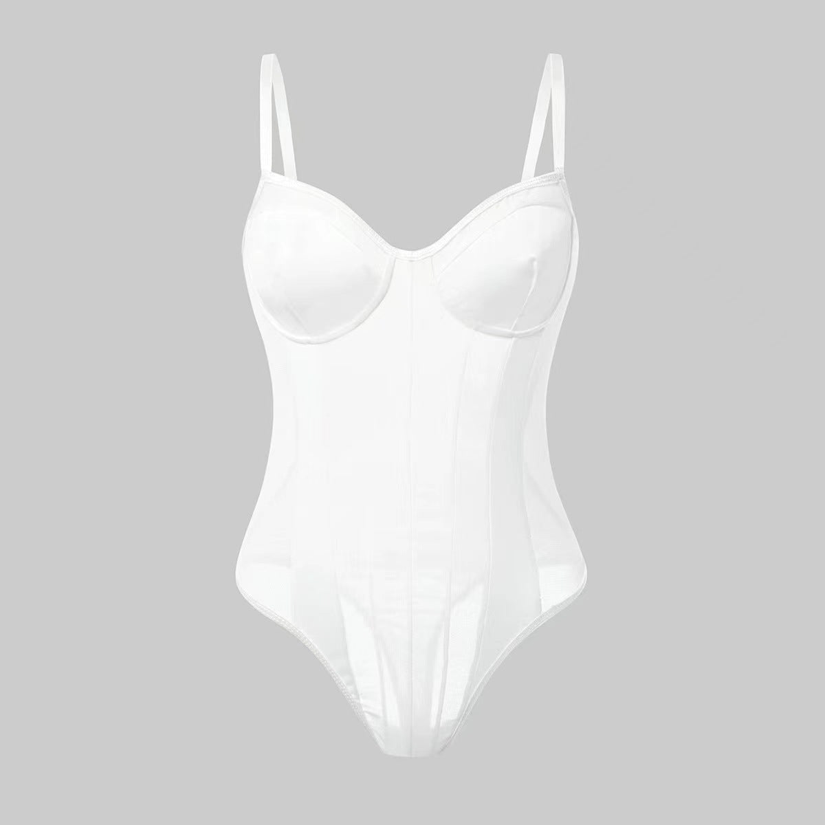 Sheer Sexy Mesh-panelled Strap Womens Bodysuit