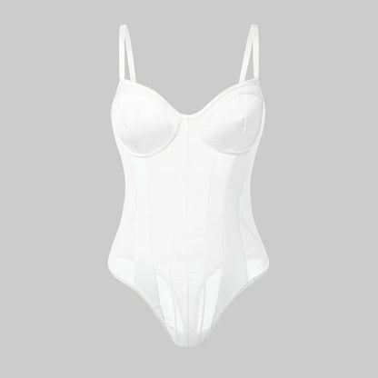 Sheer Sexy Mesh-panelled Strap Womens Bodysuit