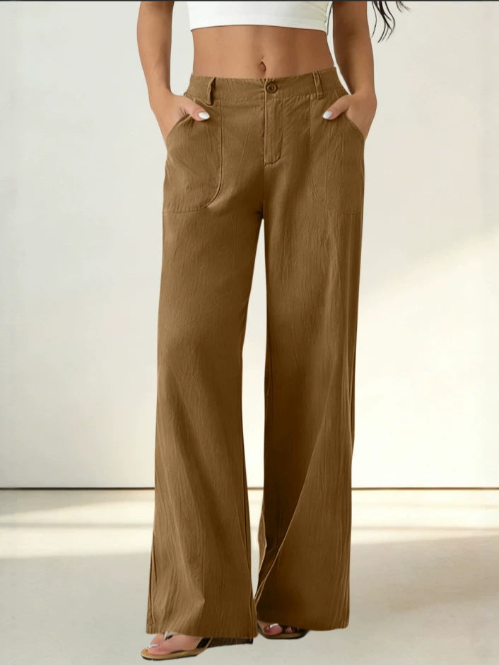 European And American Cross-border Women's Clothing  Women's Formal Suit Pants With Elastic Waistband, Patch Pockets, Solid Color, Single-button Trousers