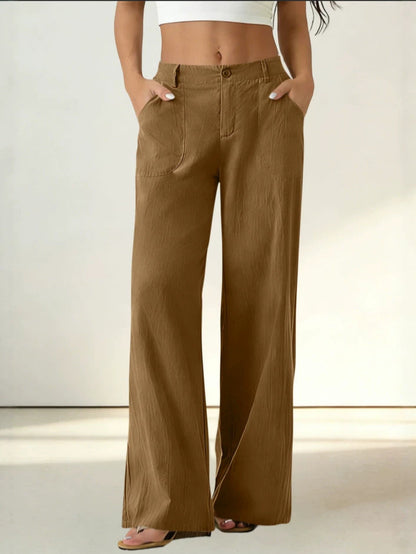 European And American Cross-border Women's Clothing  Women's Formal Suit Pants With Elastic Waistband, Patch Pockets, Solid Color, Single-button Trousers