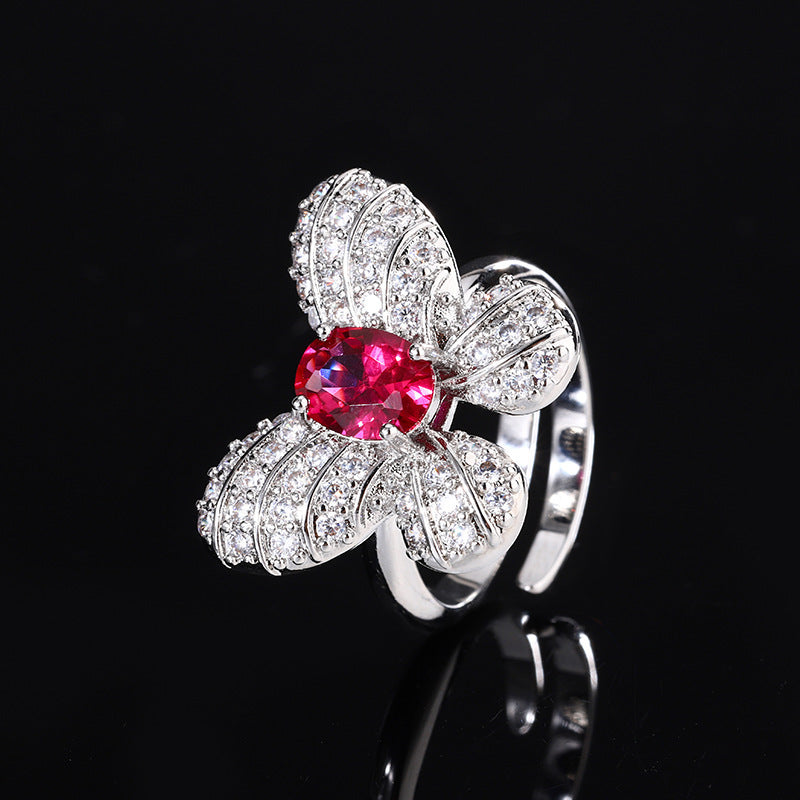 Fashionable Butterfly Ruby Earrings Necklace And Ring