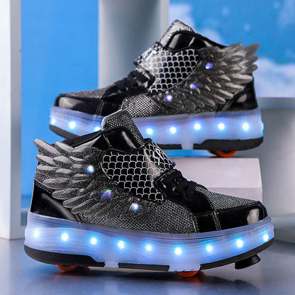 Children's Double-wheel Deformed Wings LED Luminous Rollerskate