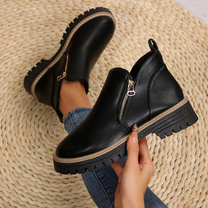 Autumn And Winter Round Toe High Heel Boots Women's Shoes