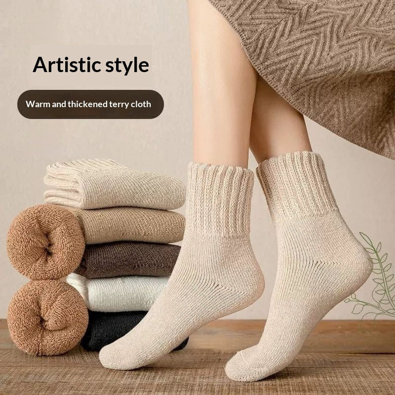 Womens Mid-calf Terry Socks For Fall And Winter