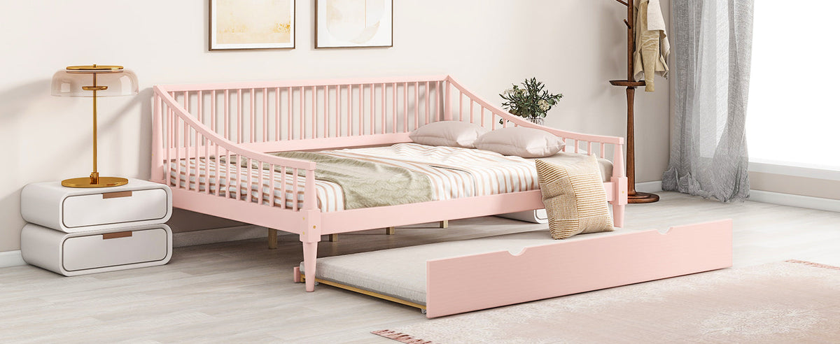 Full Size Daybed with Trundle and Support Legs  Pink