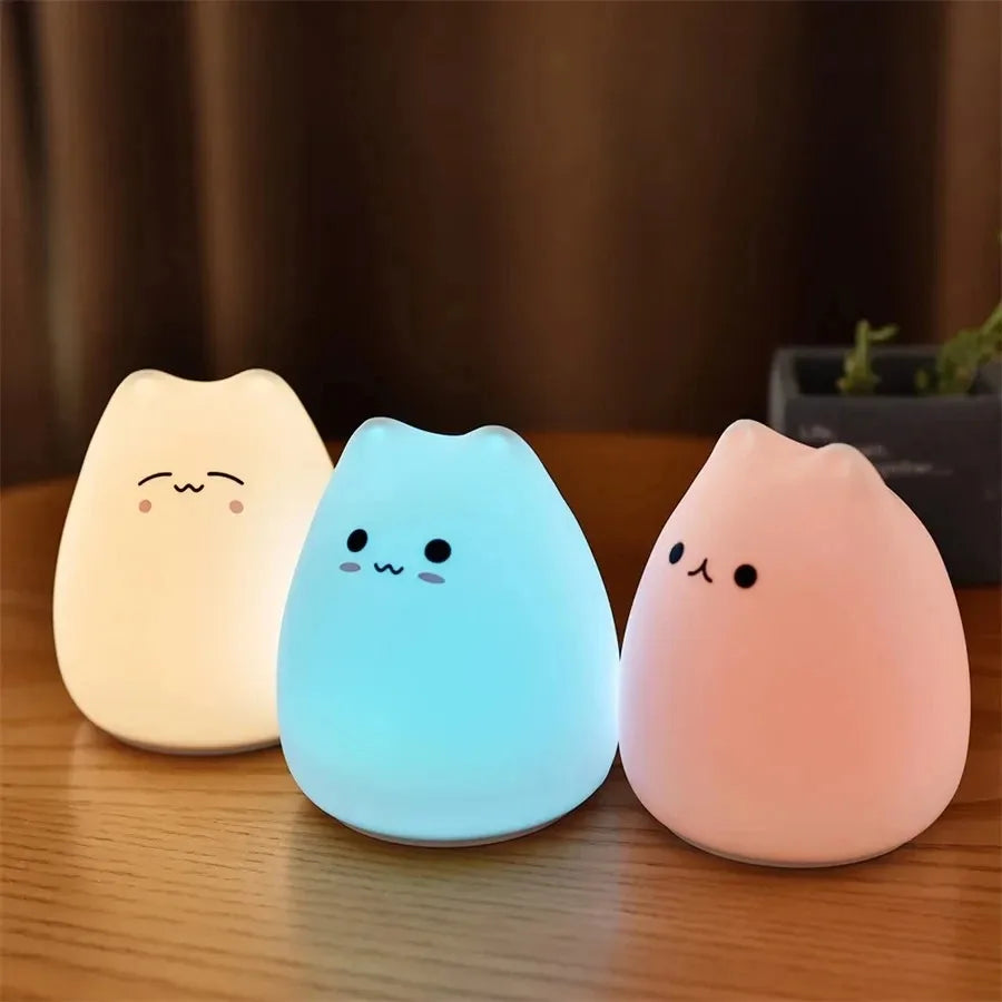Touch Night Light Colorful Cat Silicone Animal Light Led Cartoon Lamp Bedroom Decoration Lights Bedside Lighting