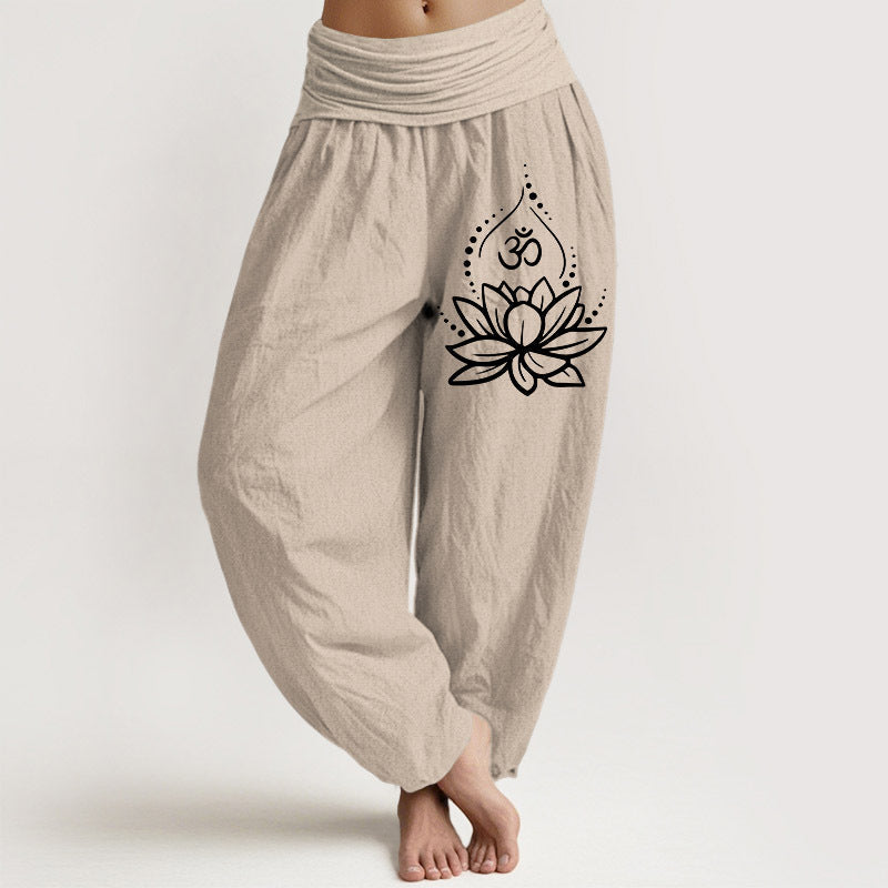 Women's Solid-Color High-Waisted Pleated Pants With Elastic Waist