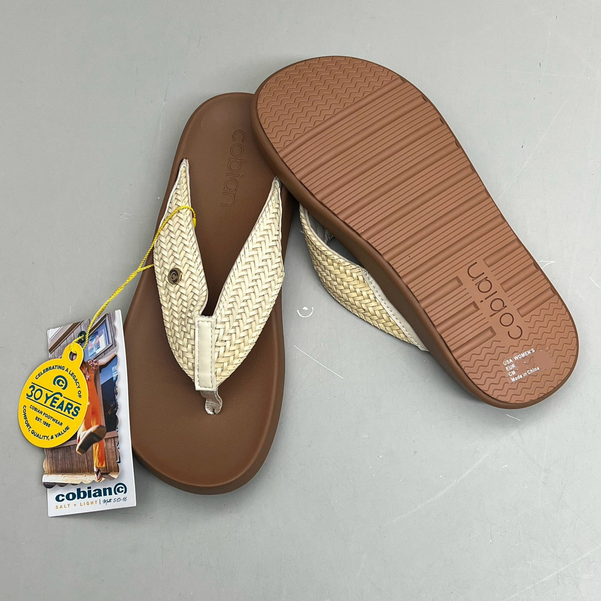 COBIAN Palmilla Braided Synthetic Leather Strap Women's Sz 7 EU 37 Cream PAL25-110-7