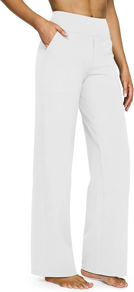 High-waisted Straight-leg Pants With Loose Pockets