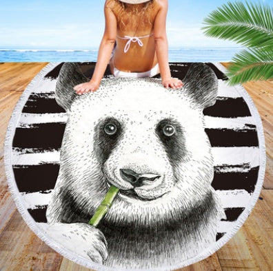 Round beach towel, cute animal, panda, beach towel, shawl cushion, microfiber