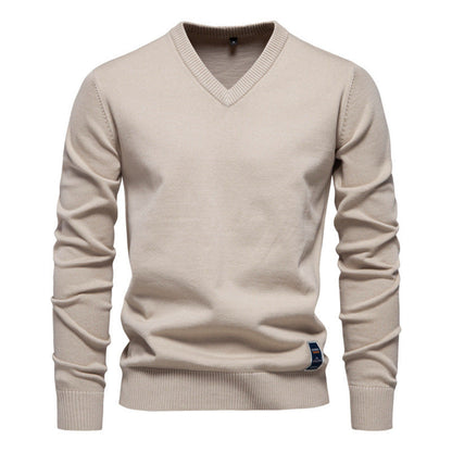 Autumn And Winter Pure Cotton Solid Color Hoodie V-neck Trendy Men's Clothing Sweater