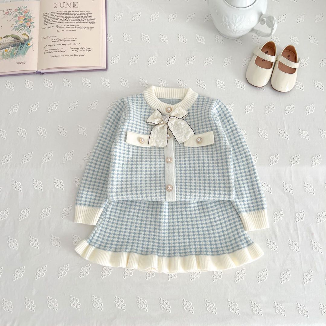 Kids' Sweater Skirt Knitted Cardigan Baby Two-piece Suit