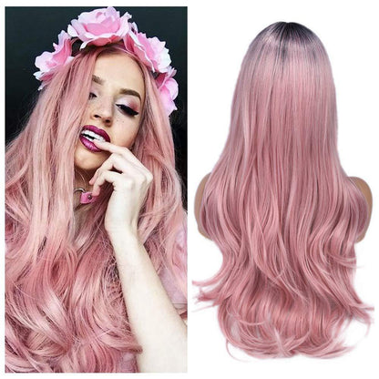 Blonde Ombre Long Curly Wig  Black Root