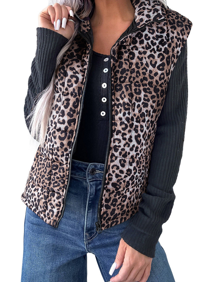 Women's Warm Cotton Vest With European And American Fashion Leopard Print