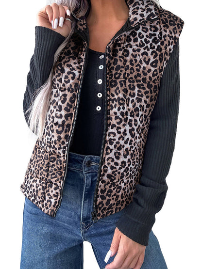 Women's Warm Cotton Vest With European And American Fashion Leopard Print