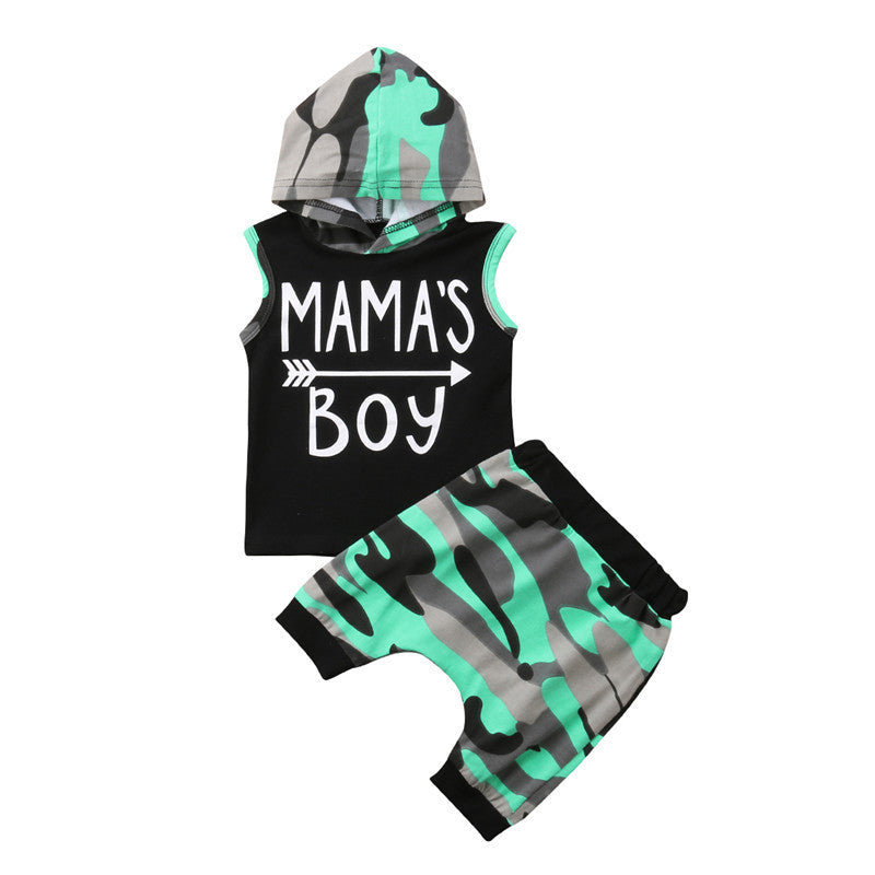 Alphabetic Sleeveless Hooded Camo Suit For Children