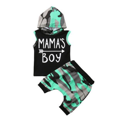 Alphabetic Sleeveless Hooded Camo Suit For Children