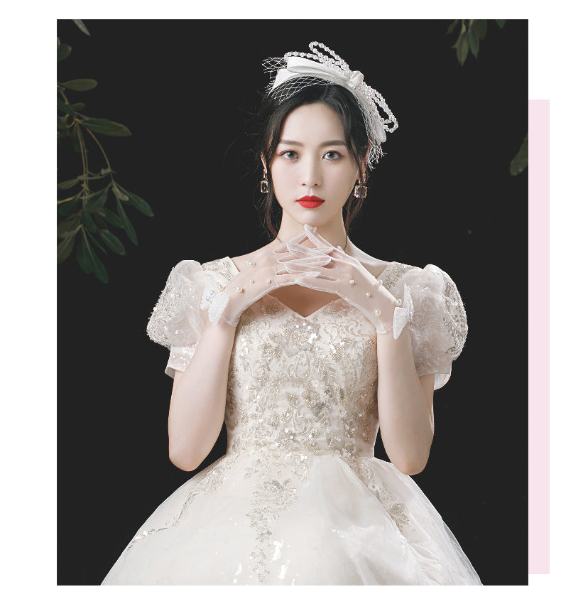 Bridal Handmade Pearl White Bow Gloves