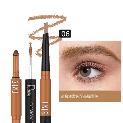 Three-in-one Double-headed Triangle Waterproof Eyebrow Pencil